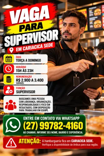 Supervisor Cariacica Sede - Pizzaria - Vaga emprego