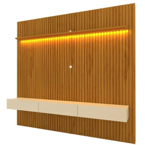 Painel Ripado Com Rack Para TV De Até 90 Polegadas