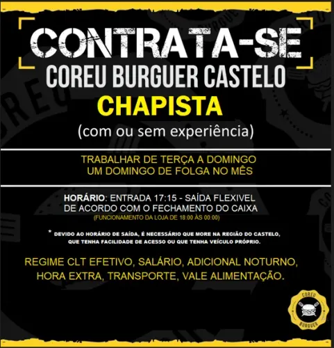 CHAPISTA NOTURNO CLT COM OU SEM EXPERIÊNCIA