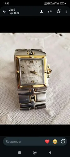 Raymond Weil Parsifal (modelo quadrado bicolor, ref. 9390) detalhes a 18 k maciço