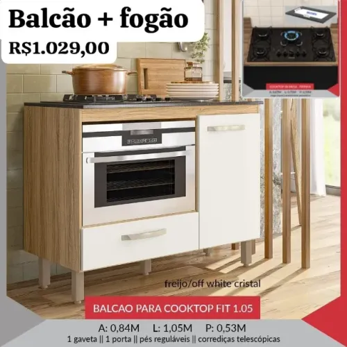 Fogão Cooktop Itatiaia + balcão Fit 1,05
