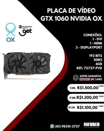 Placa de vídeo GTX 1060 NVIDIA OX