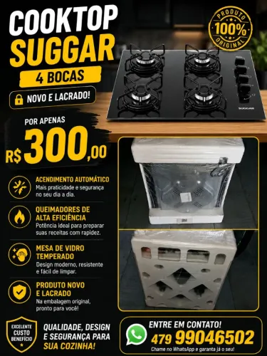? COOKTOP SUGGAR 4 BOCAS - NOVO E LACRADO POR APENAS R$ 300! ?