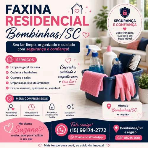 Faxina em Bombinhas | Segurança, Confiança e Capricho