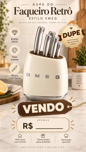 Faqueiro SMEG Creme + Bloco Retrô | Novo na Caixa