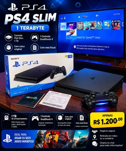 PS4 SLIM 1 TB (COM CAIXA E NOTA FISCAL) + 01 CONTROLE