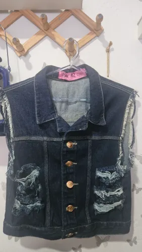 Colete jeans escuro feminino 