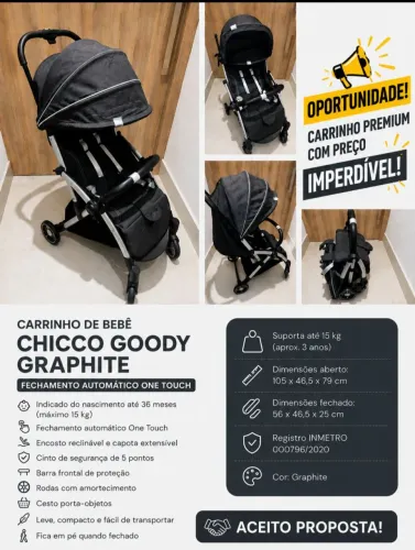 Carrinho Chicco Goody Graphite - One Touch - Excelente Estado