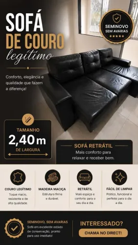 Sofá em couro legítimo