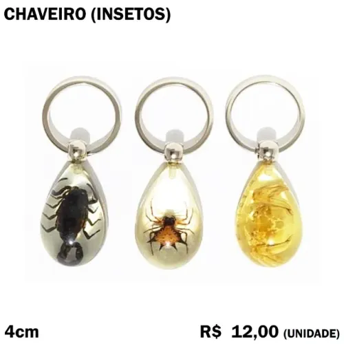 Chaveiro Insetos - Escorpião Preto, Aranha, Caranguejo