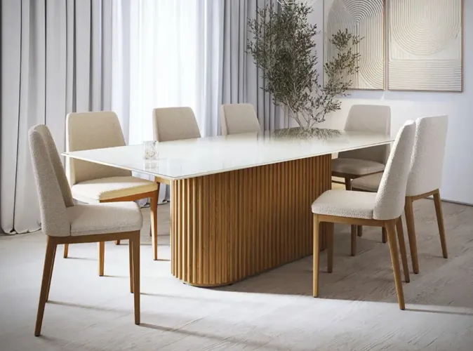 Mesa De Jantar Retangular 2,20 Com 8 Cadeiras Alto Padrão NOVO