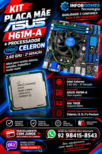 Kit placa mãe Asus e CPU Celeron 2.60 GHz de 2ªG