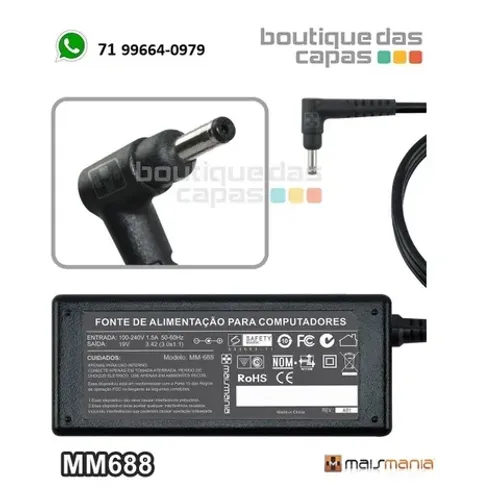 Fonte Carregador Mais Mania Notebook Acer 19V 3.42A 3.0x1.1 MM688
