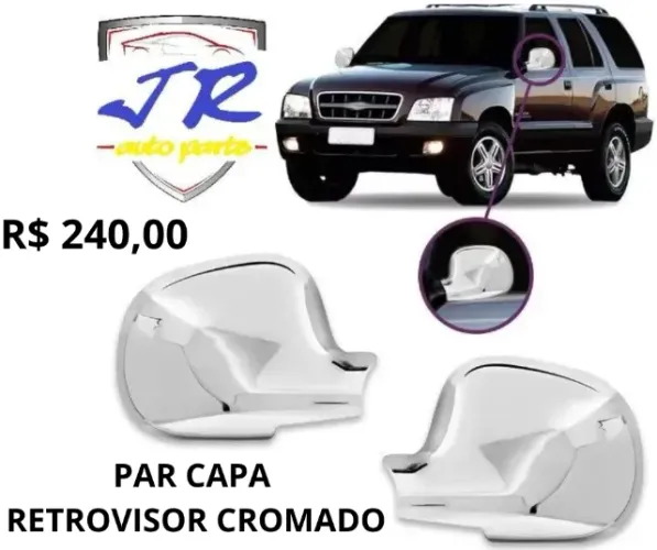 Par Capa Aplique Retrovisor Cromado S10 Blazer Pitbull 1995 A 2011