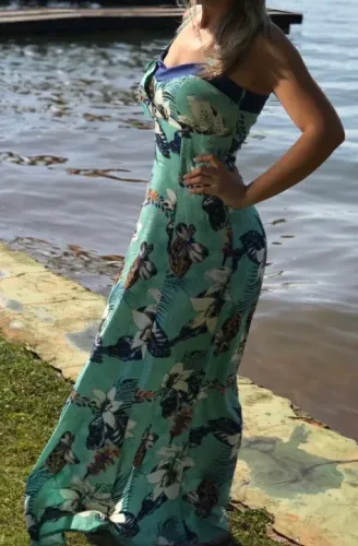 Vestido Longo Floral azul, M, prom julho
