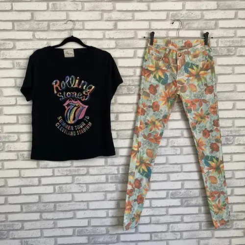 Calça Skinny Florida Palak Tamanho P + Grátis Camiseta Rolling Stones