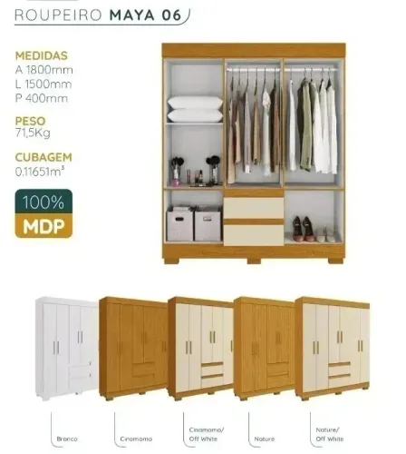 Guarda roupa solteiro acp Maya- 6pts / pronta entrega