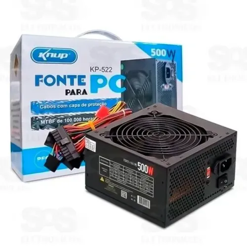 Fonte de Alimentação ATX Para PC 500W Nominal K-nup KP522 24P, Com Cabo & Bivolt