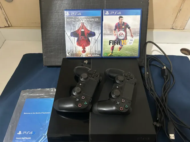 PlayStation 4, Ps4 Fat + 2 Controles + 5 Jogos + Cabos