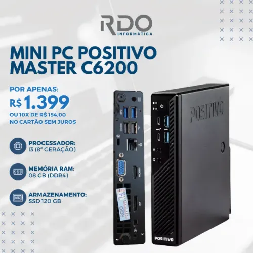Mini PC Positivo Master C6200 i3 8ªG 8GB SSD 120GB - Pc para escritório e comércio! 