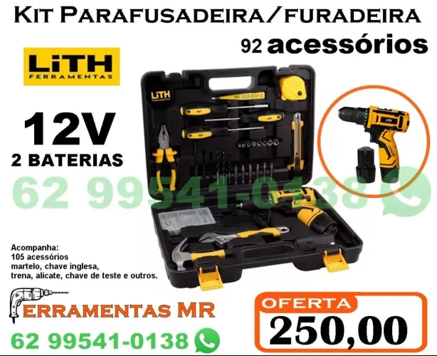 Kit parafusadeira com 92 acessórios 2 baterias