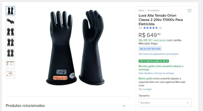 Luva de alta tensão classe 2 20kv