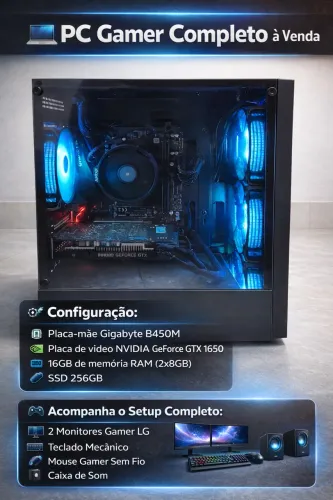 Pc gamer + 2 monitores + teclado mecânico + mouse sem fio + cx de som