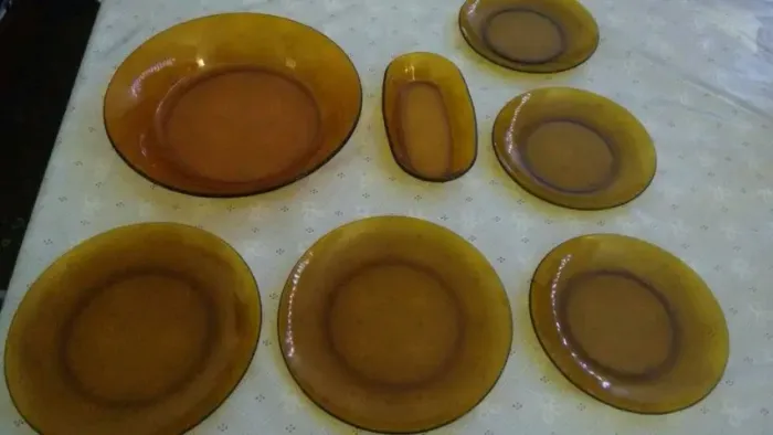 conjunto de jantar de vidro duralex âmbar 