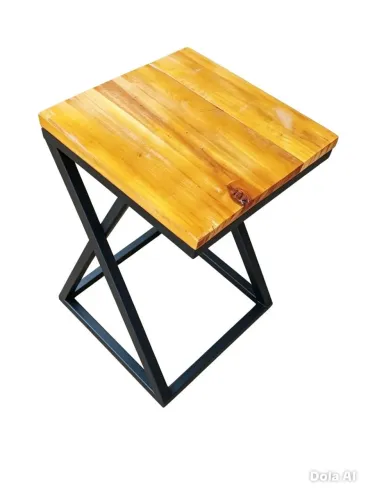 Banquete Estilo Industrial Tampo De Madeira E Base De Ferro