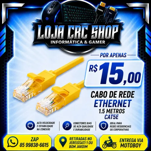 Cabo de Rede Ethernet CAT5E 1Gb 1.5 Metros