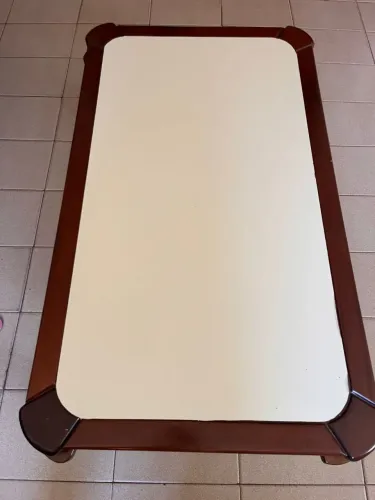 Mesa de Centro - Madeira Cerejeira - Vidro plotado no Bege