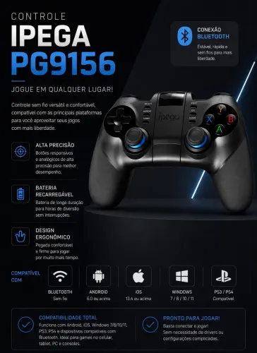 Controle iPega PG-9156 Bluetooth, Android, iOS, PC, Smart TV