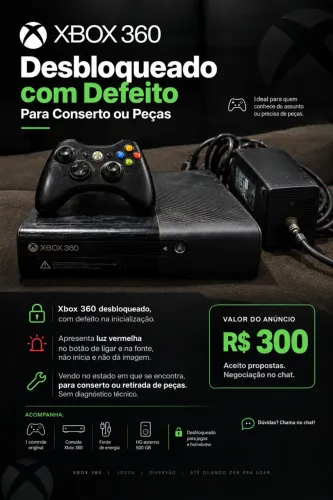 Xbox 360 Desbloqueado com Defeito | Para Conserto ou Peças