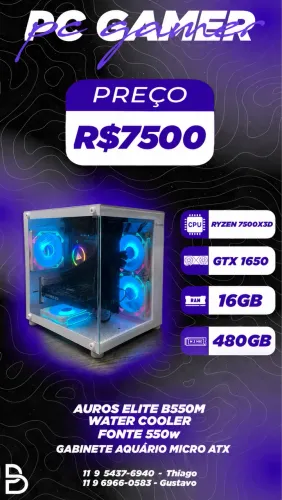PC Gamer Ryzen 7500X3D + GTX 1650 + 16 GB RAM + SSD 480 GB + WATER COOLER