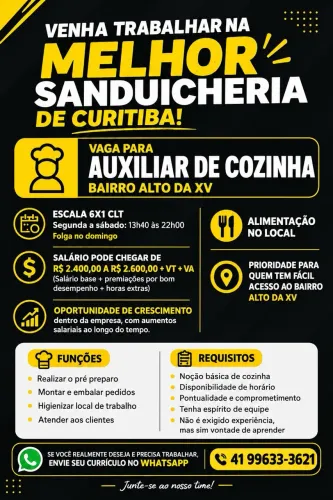 Auxiliar de Cozinha - BAIRRO ALTO DA XV
