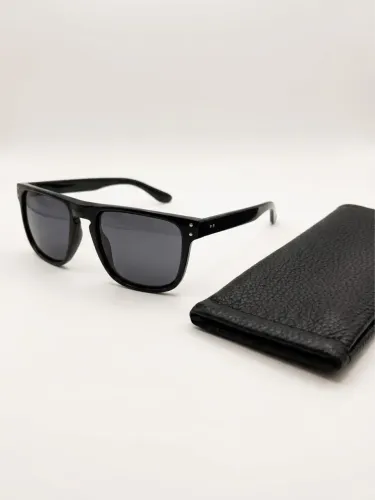 Óculos de Sol Masculino Quadrado Preto em Acetato + Case de Couro