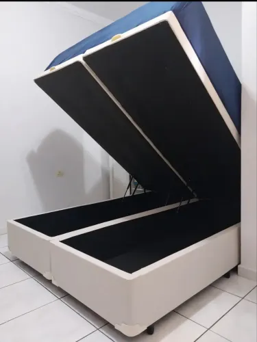 Cama Baú Casal Queen Size Bipartido 158x198 Corino Blindada