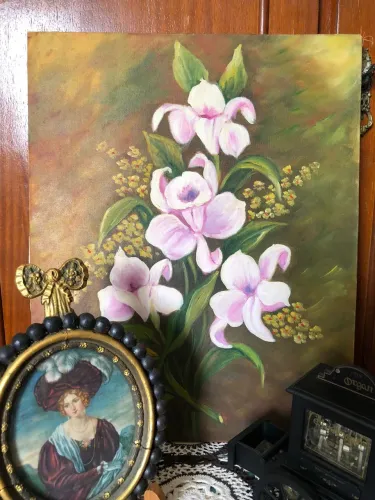 TELA PINTADA Á ÓLEO ARRANJO ORQUIDÁRIO VINTAGE