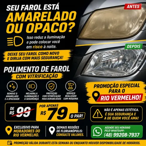 Polimento de Farol com Vitrificação! ATENÇÃO RIO VERMELHO!