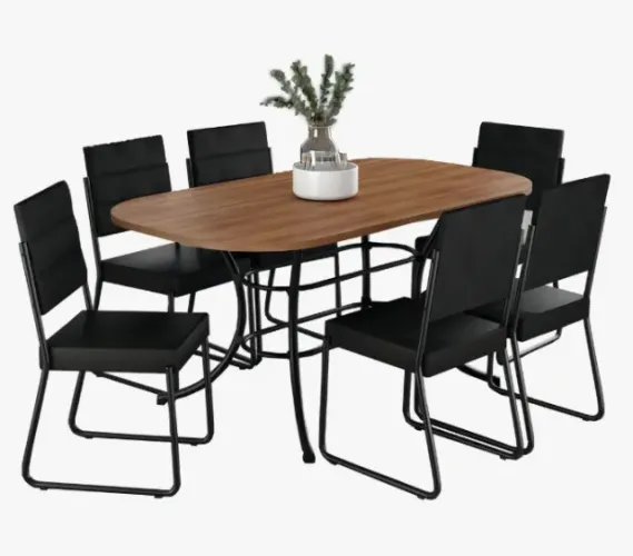 Mesa de jantar 160x90 + 6 cadeiras estofadas pretas - Carraro Fênix