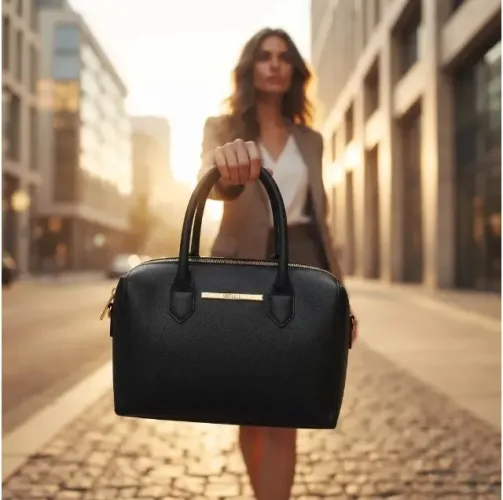 bolsa transversal de ombro preta santa lolla couro sintético alças pretas bolso interno