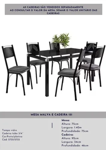 Mesa de jantar de 6 cadeiras 1.40x75