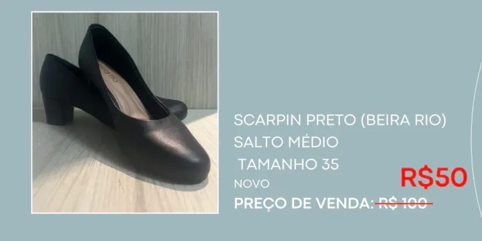 Scarpin (boneca) Preto Beira Rio - Salto Médio NOVO