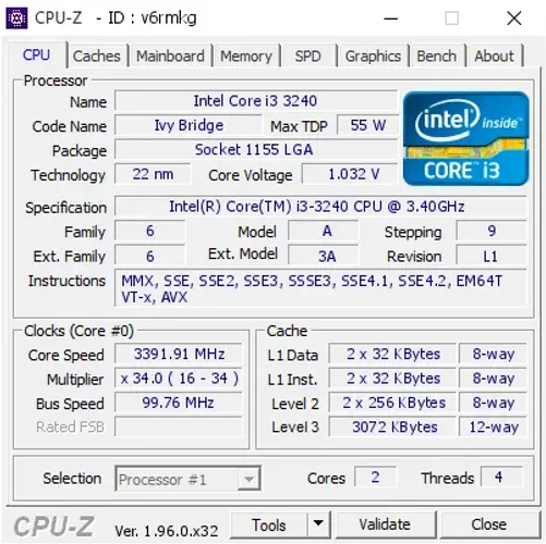 I3 3240 3.40 GHz Funcionando 