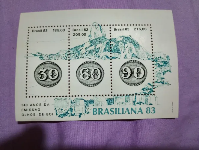 Bloco selo 140 anos emissão olhos de boi 