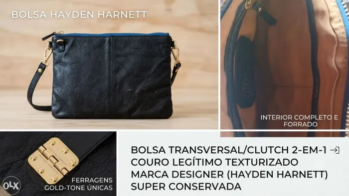 Bolsa Hayden Harnett Couro Preto - Original (Crossbody / Clutch)