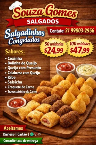 Salgados para festa frito 60.00 congelado 47,99