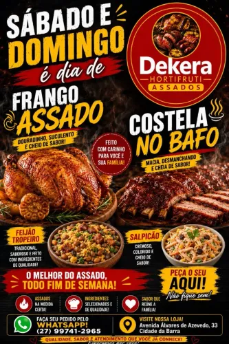 Frango assado, costela no bafo, feijão tropeiro e salpicão!