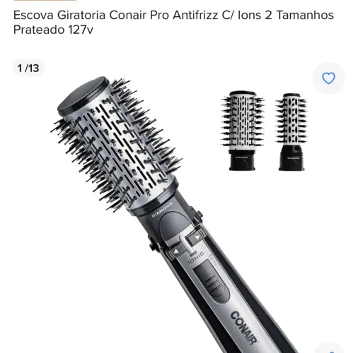 Escova Giratoria Conair Pro Antifrizz C/ Ions 2 Tamanhos Prateado 220v