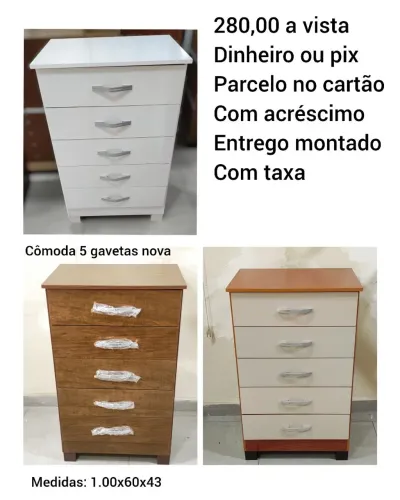 Comodas 5 gavetas nova